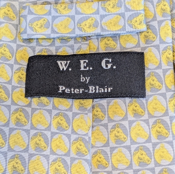 Peter Blair 100% Silk Yellow and Gray Horse head Equestrian Motif Tie - Picture 3 of 5